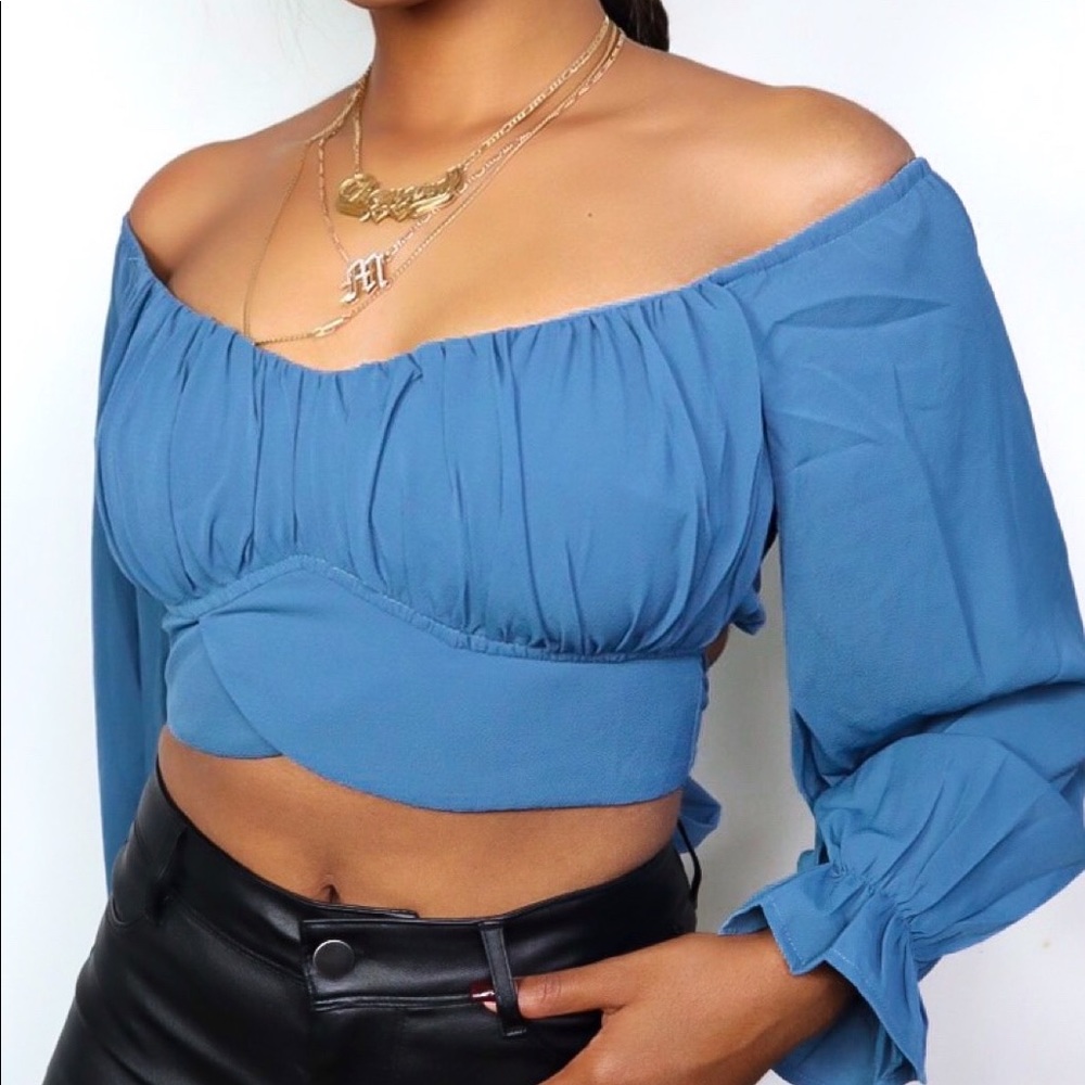 Blue off the shoulder top